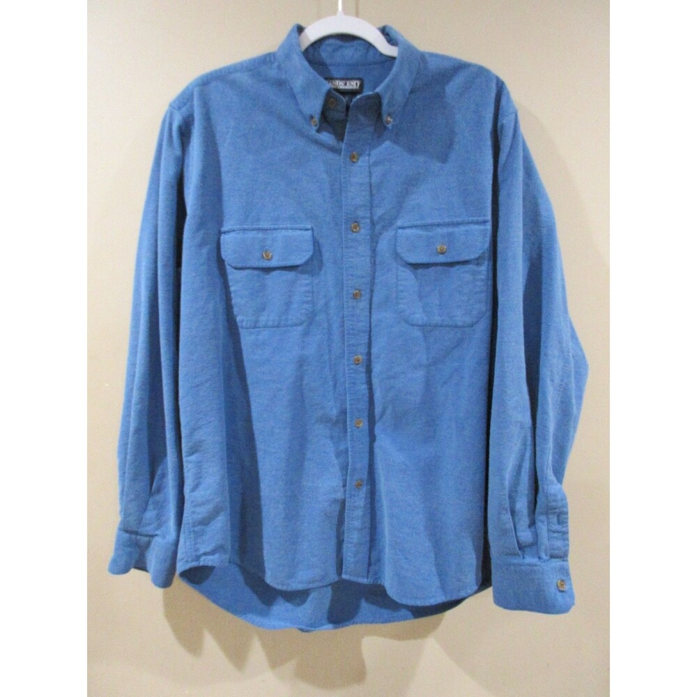 Land's End Flannel Shirt Men's Large 16-16.5 Blue Button-Down Thick Workwear